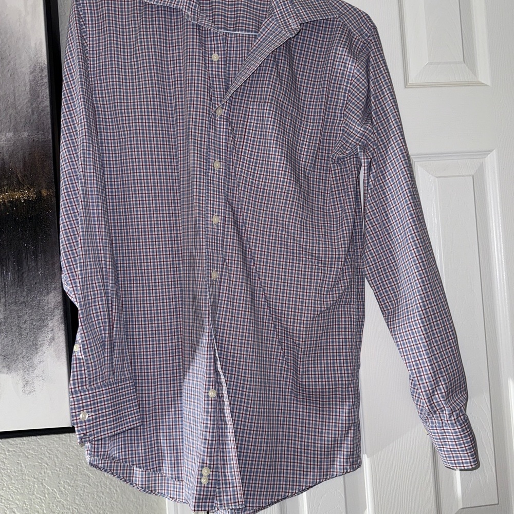 Blue and White Gingham Casual Button Down Shirt - Picture 2 of 5